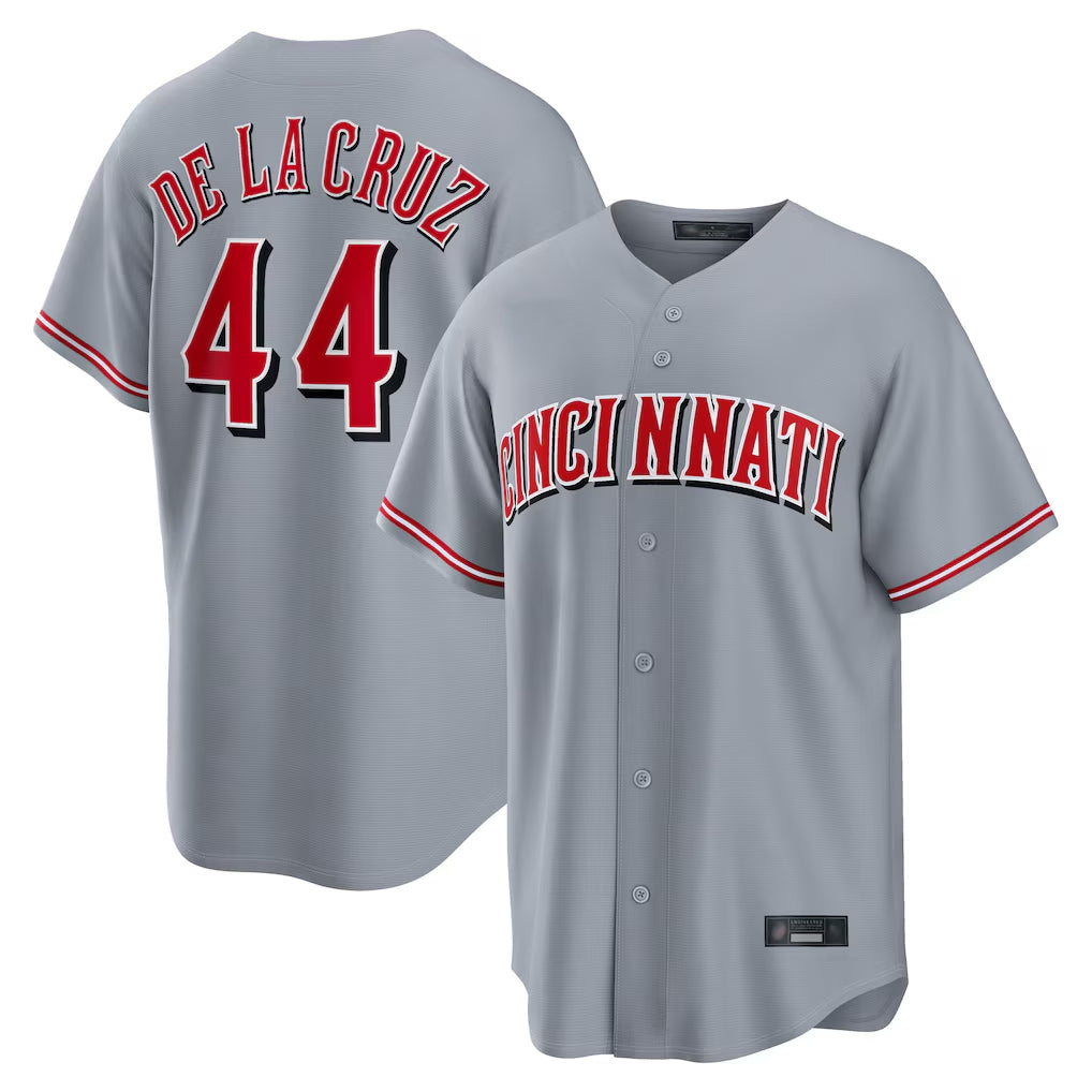 C.Reds #44 Elly De La Cruz Player Gray Home Game Qdoa Stitched Jerseys