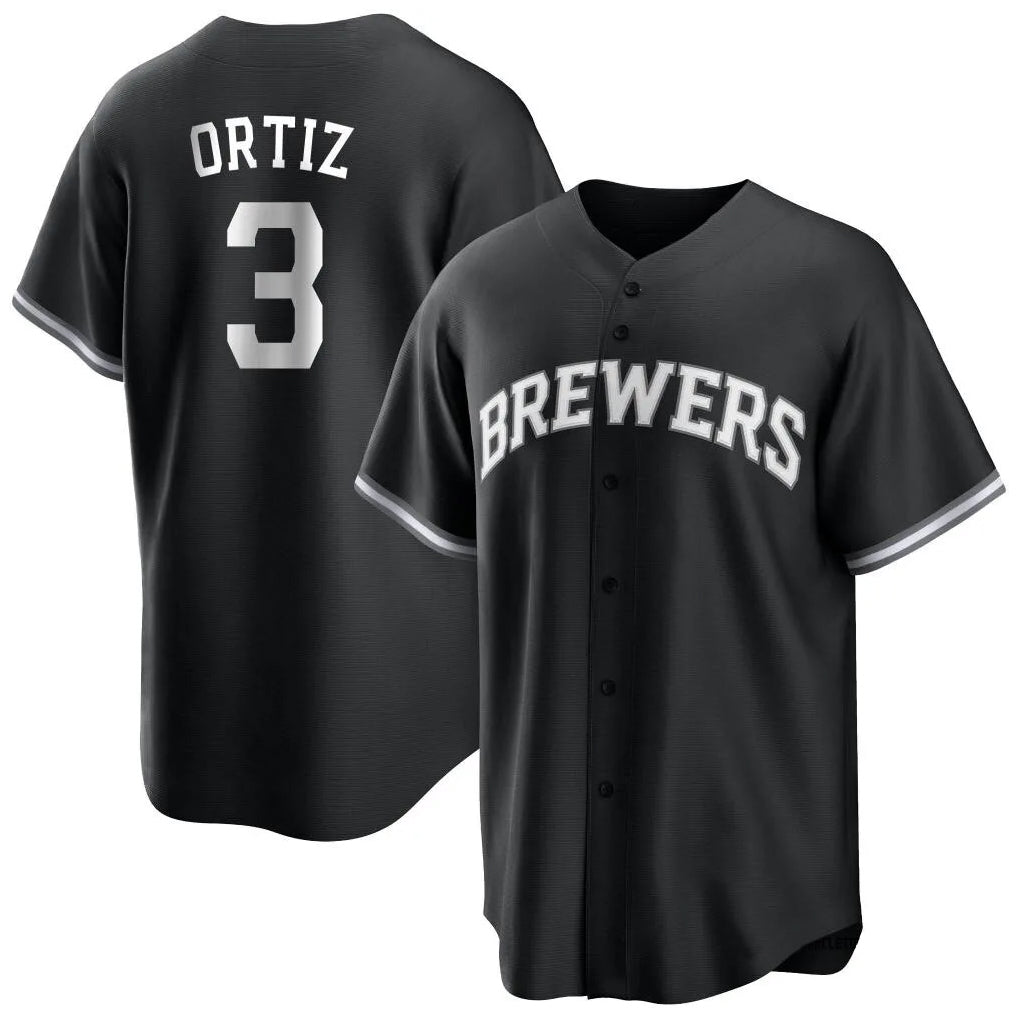 M.Brewers #3 Joey Ortiz Player Black Game Home Qdoa Stitched Jerseys