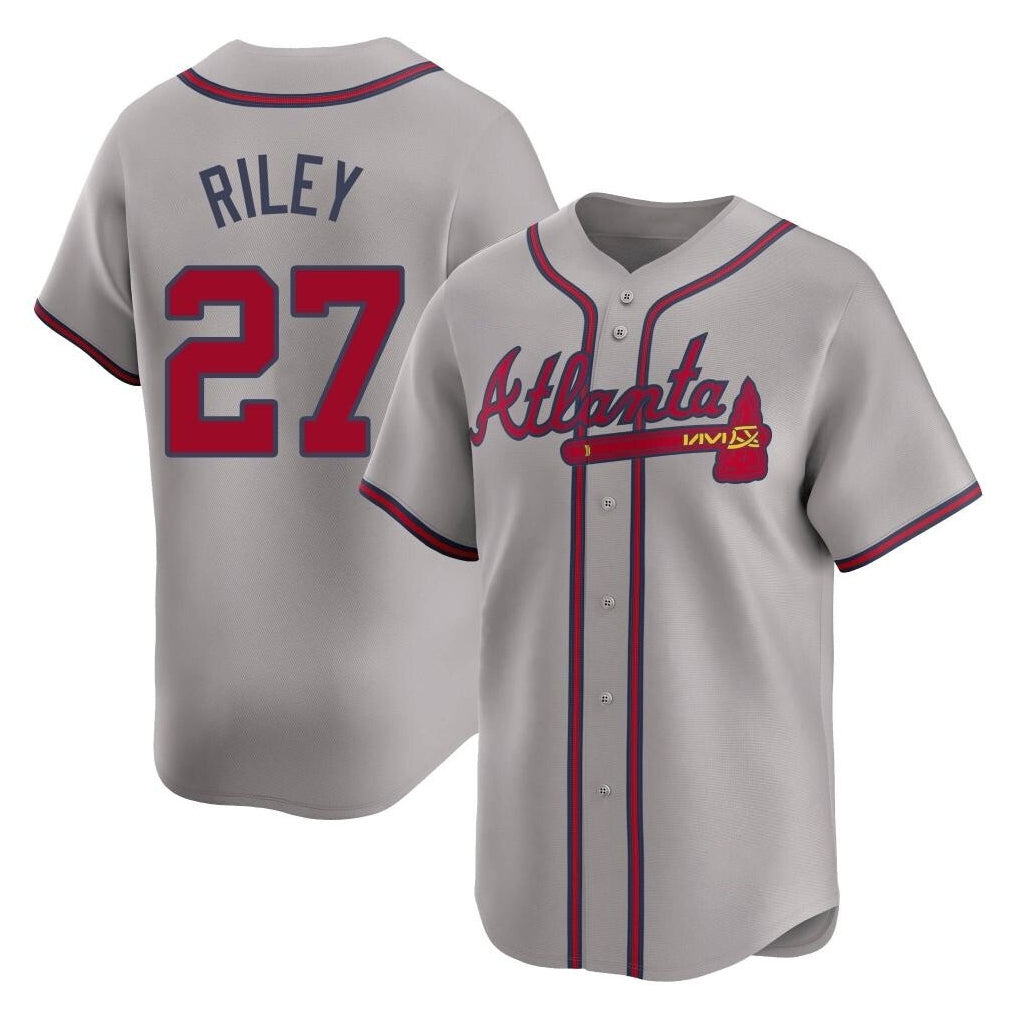 A.Braves #27 Austin Riley Player Gray Limited Home Game Qdoa Stitched Jerseys
