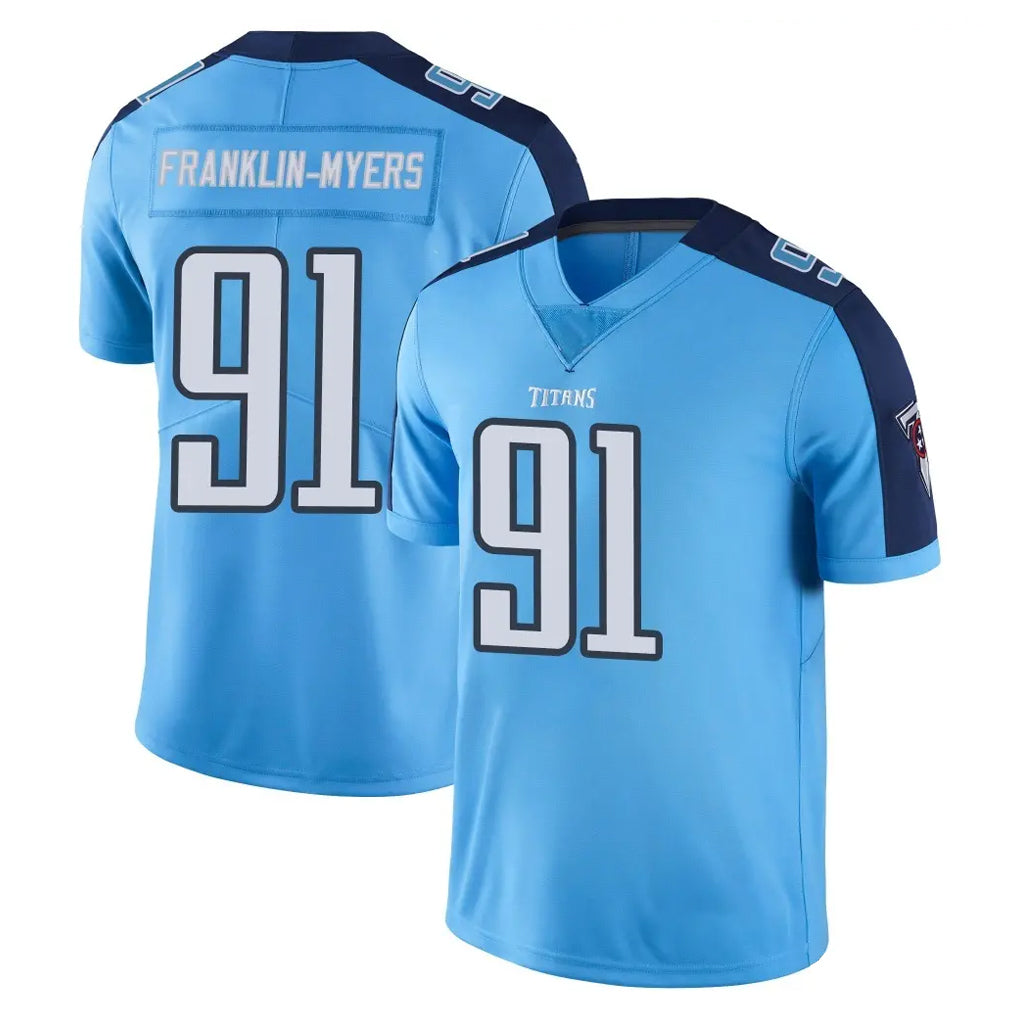 T.Titans #91 John Franklin-Myers Player Light Blue Limited Color Rush Home Game Qdoa Stitched Jerseys