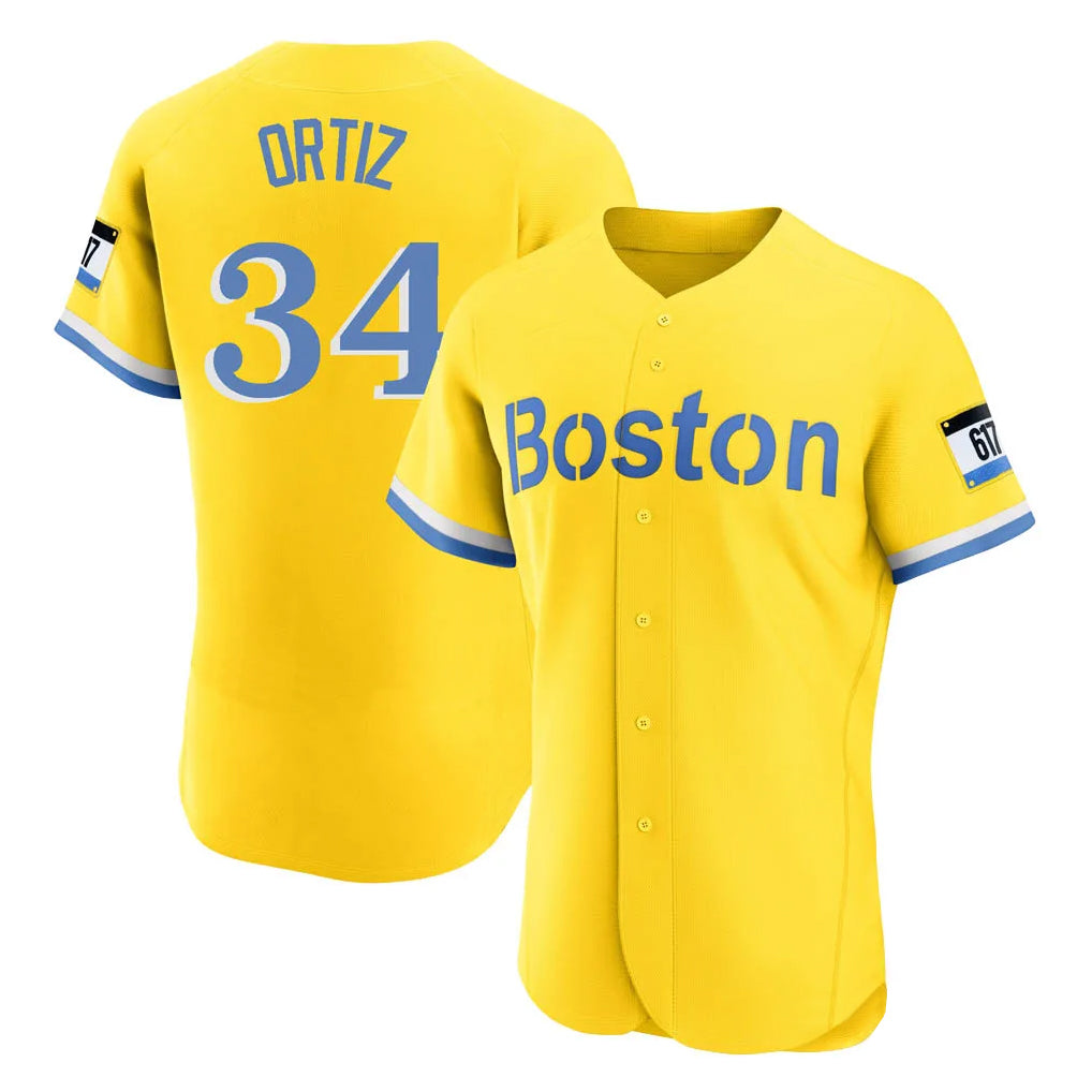 B.Red Sox #34 David Ortiz Player Yellow Limited Elite Home Game Qdoa Stitched Jerseys