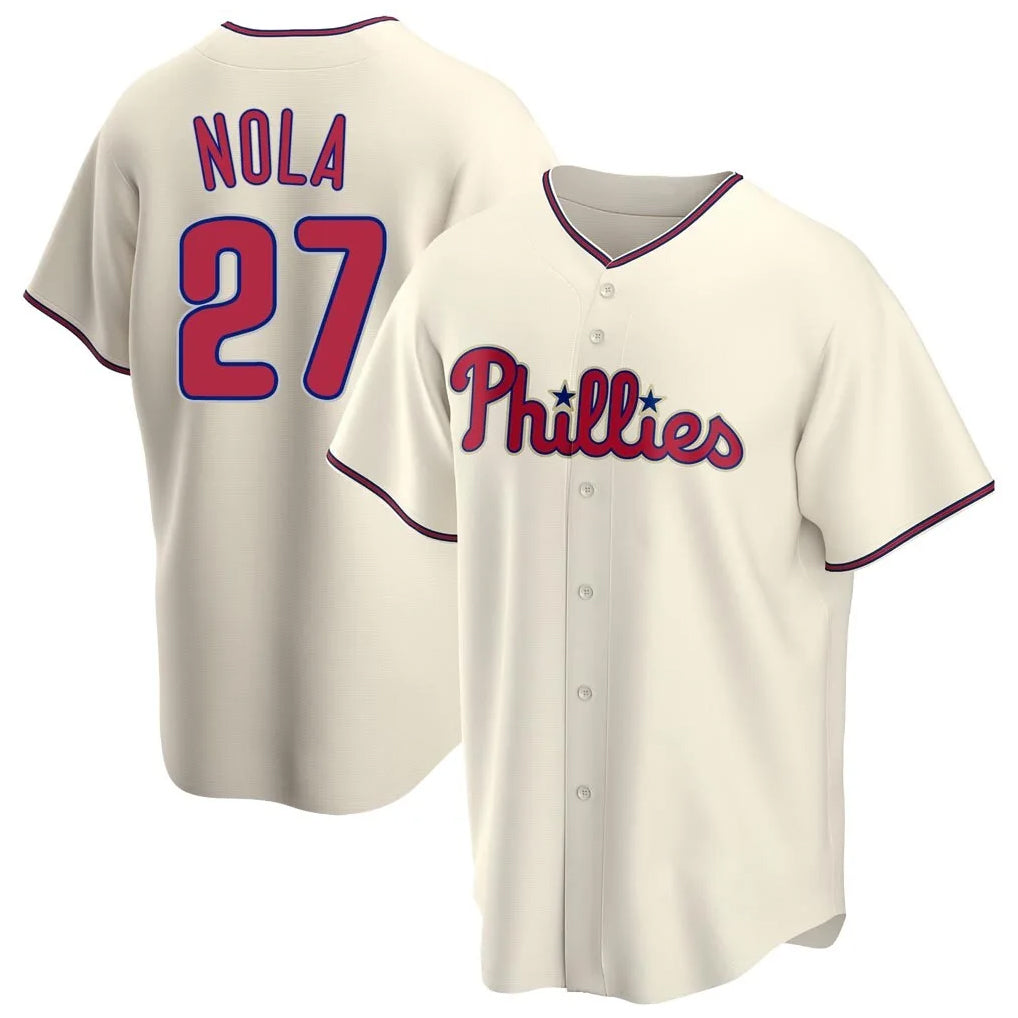 P.Phillies #27 Aaron Nola Player Cream Home Game Qdoa Stitched Jerseys
