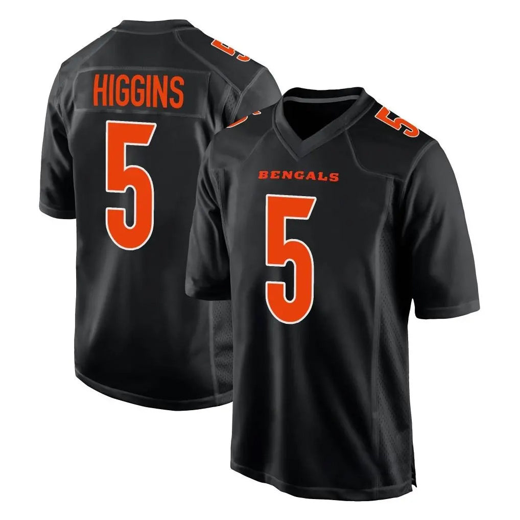 C.Bengals #5 Tee Higgins Player Black Fashion Game Qdoa Stitched Jerseys