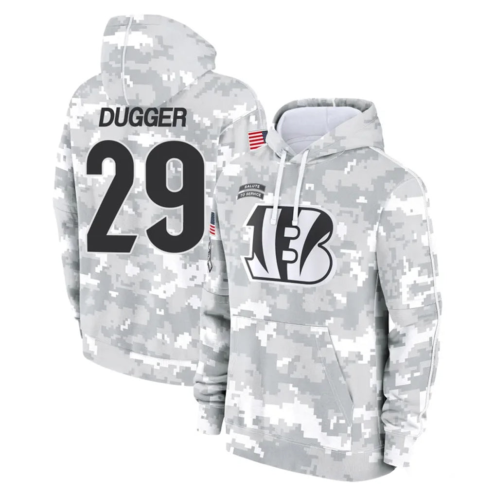 C.Bengals #29 Kyle Dugger Player Arctic Camo Salute to Service Pullover Hoodie Limited Qdoa Stitched Jerseys