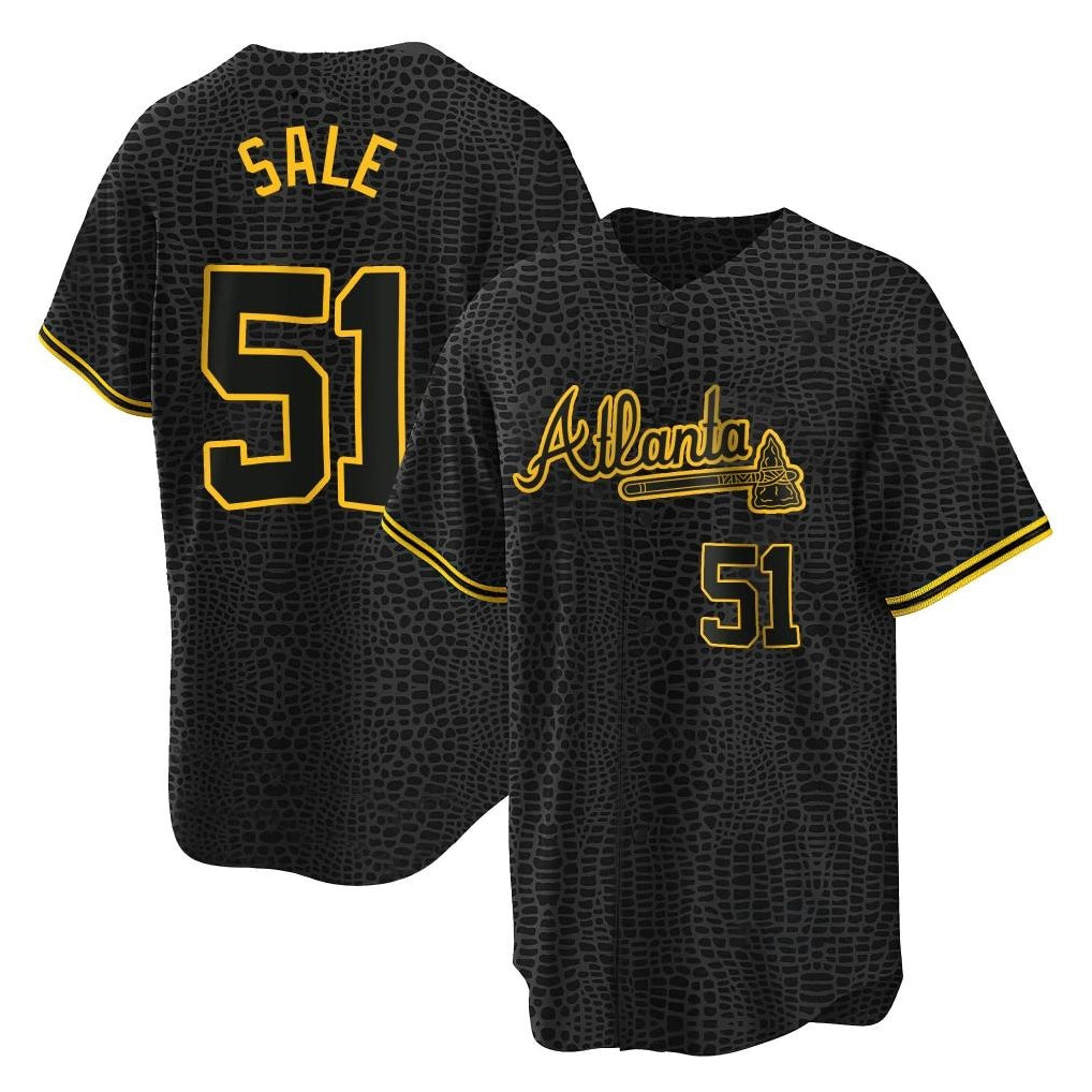 A.Braves #51 Chris Sale Player Black Snake Skin City Home Game Qdoa Stitched Jerseys