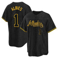 A.Braves #1 Ozzie Albies Player Black Snake Skin City Home Game Qdoa Stitched Jerseys