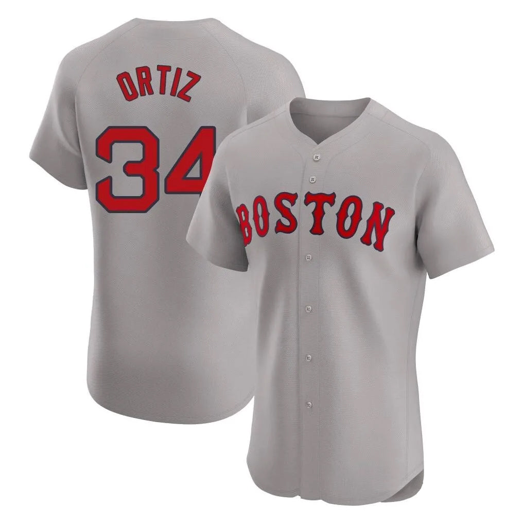 B.Red Sox #34 David Ortiz Player Gray Road Limited Elite Home Game Qdoa Stitched Jerseys