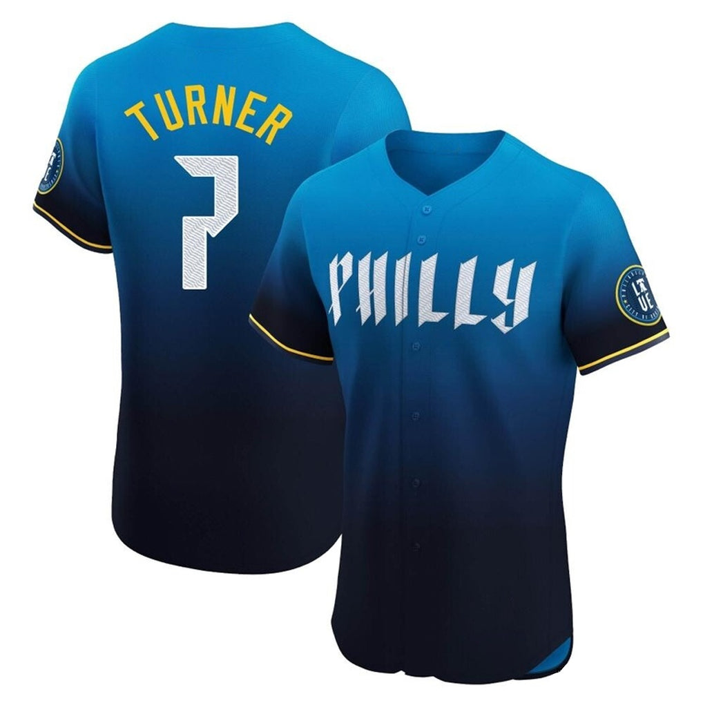 P.Phillies #7 Trea Turner Player Blue City Connect Home Limited Elite Qdoa Stitched Jerseys