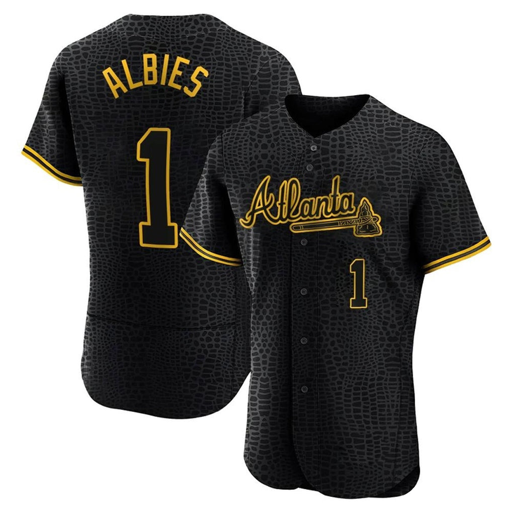 A.Braves #1 Ozzie Albies Player Black Snake Skin City Limited Elite Home Game Qdoa Stitched Jerseys