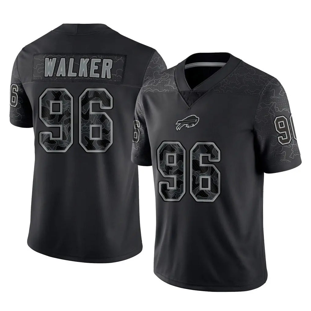 B.Bills #96 Deone Walker Player Black RFLCTV Limited Qdoa Stitched Jerseys