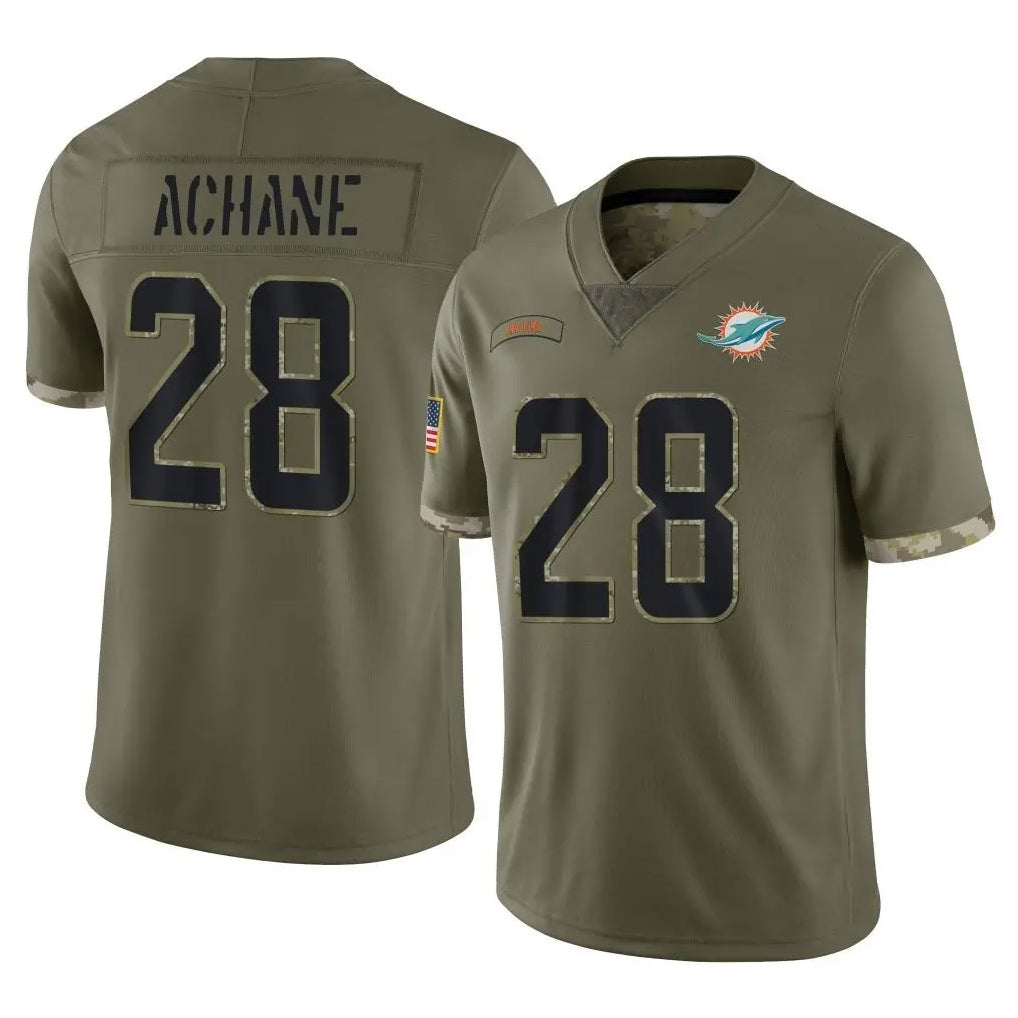 M.Dolphins #28 De'Von Achane Player Olive Salute To Service Limited Qdoa Stitched Jerseys