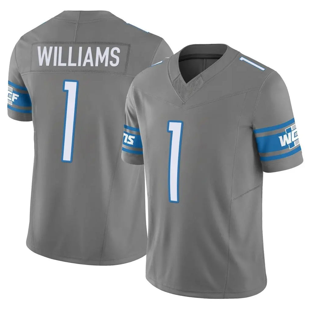 D.Lions #1 Jameson Williams Player Gray Vapor F.U.S.E. Limited Home Game Qdoa Stitched Jerseys