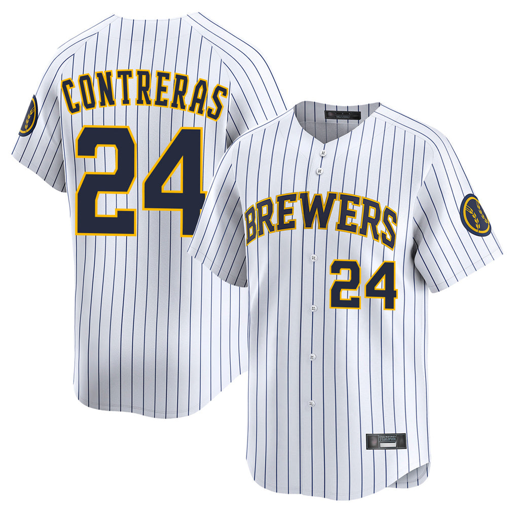 M.Brewers #24 William Contreras Player White Stripes Home Limited Game Qdoa Stitched Jerseys