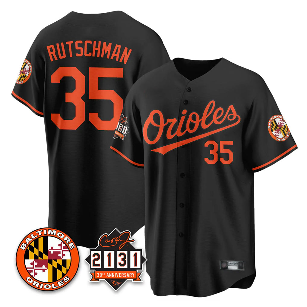 B.Orioles #35 Adley Rutschman Player Black 30th Anniversary of 2131 Home Game Qdoa Stitched Jerseys
