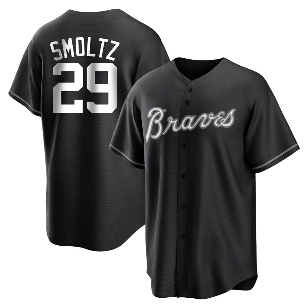 A.Braves #29 John Smoltz Player Black Home Game Qdoa Stitched Jerseys