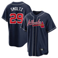 A.Braves #29 John Smoltz Player Navy Home Game Qdoa Stitched Jerseys