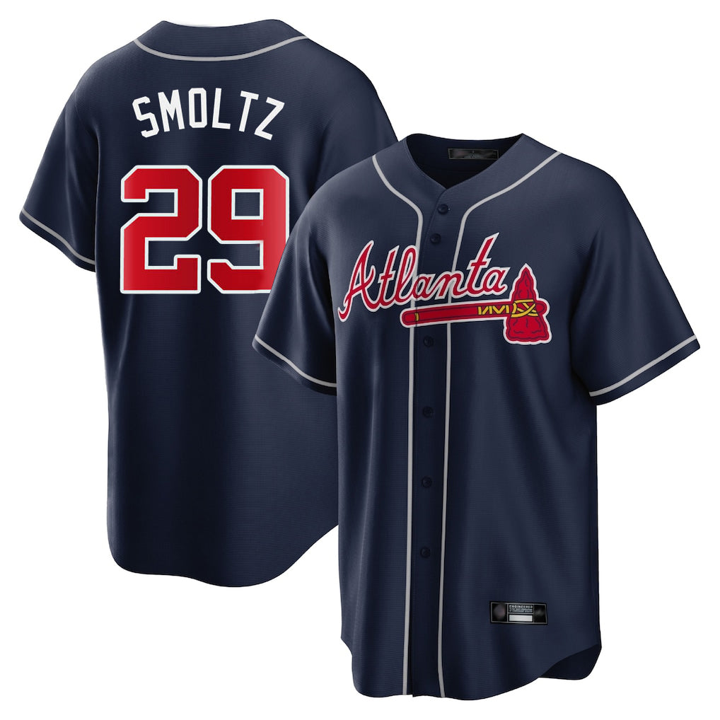A.Braves #29 John Smoltz Player Navy Home Game Qdoa Stitched Jerseys
