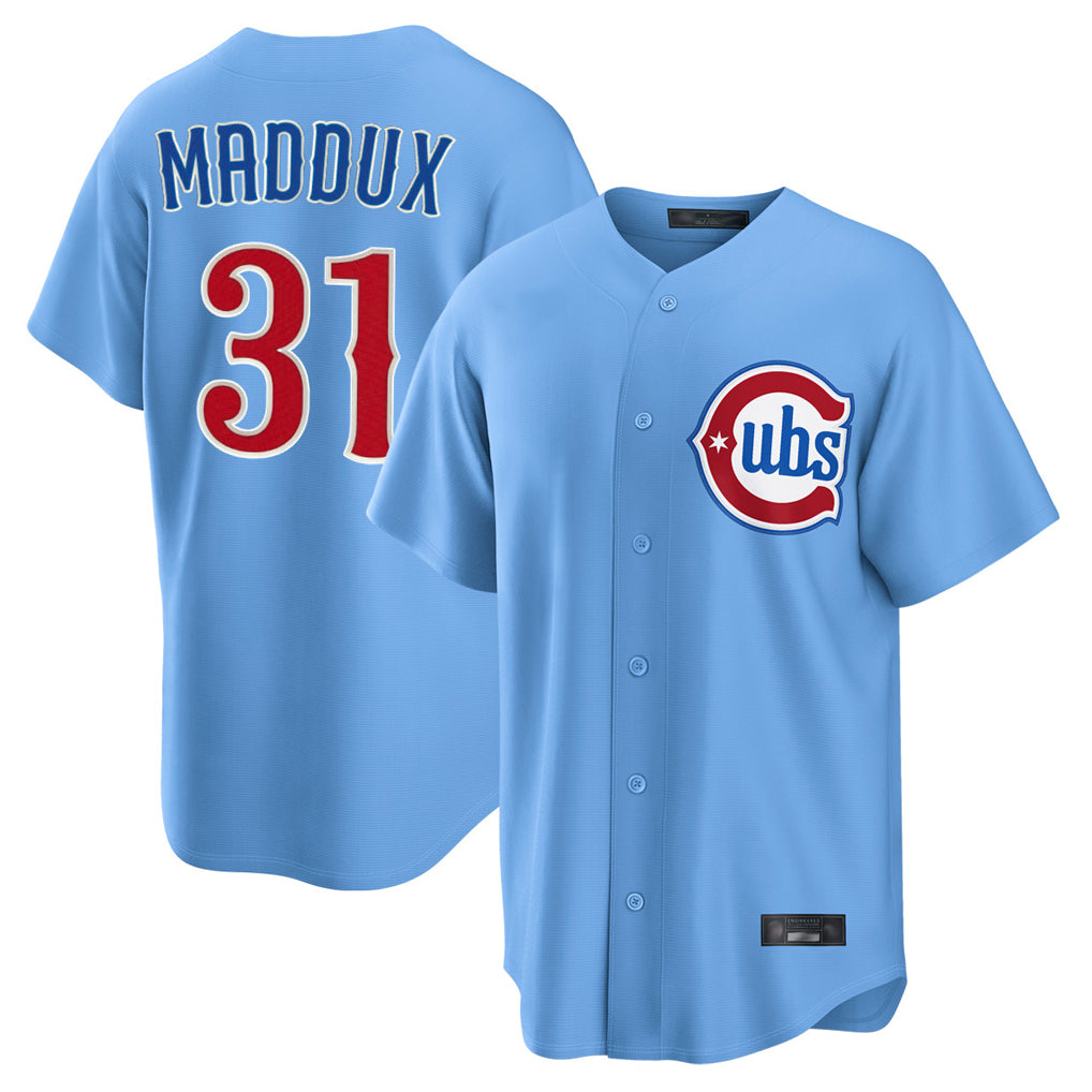 C.Cubs #31 Greg Maddux Player Light Blue Home Game Qdoa Stitched Jerseys