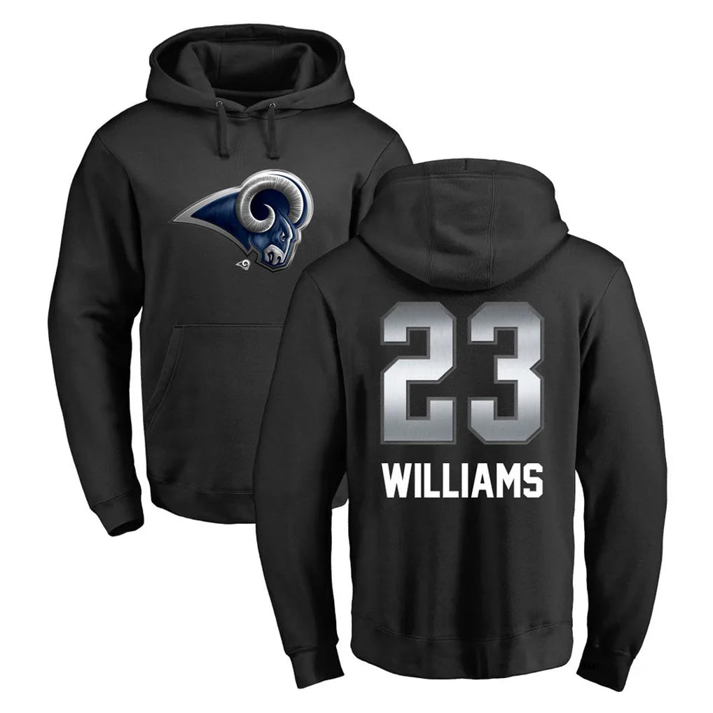 LA.Rams #23 Kyren Williams Player Black Pullover Hoodie Limited Game Qdoa Stitched Jerseys