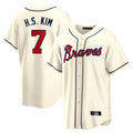 A.Braves #7 Ha-Seong Kim Player Cream Home Game Qdoa Stitched Jerseys