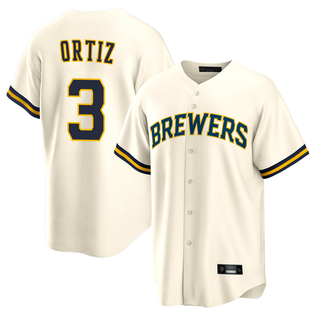 M.Brewers #3 Joey Ortiz Player Cream Home Game Qdoa Stitched Jerseys