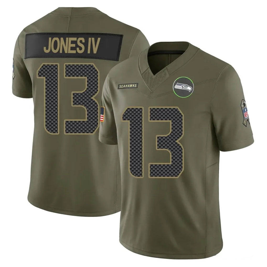 S.Seahawks #13 Ernest Jones IV Player Olive 2025 Salute To Service Limited Home Game Qdoa Stitched Jerseys