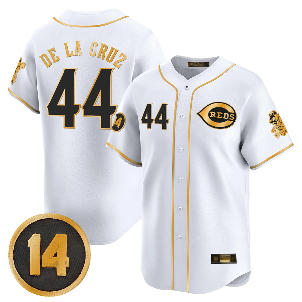 C.Reds #44 Elly De La Cruz Player White-Gold Vapor Premier Limited Home Qdoa Stitched Jerseys