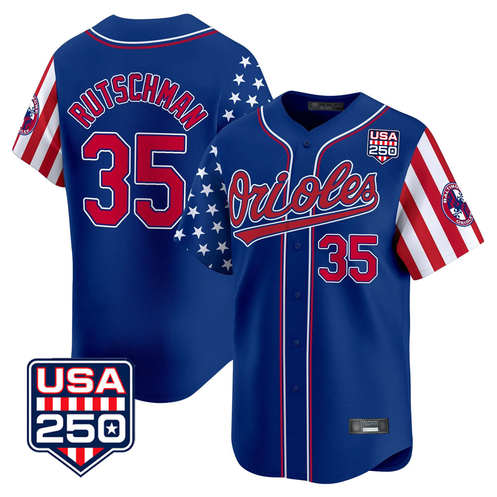 B.Orioles #35 Adley Rutschman Player Royal USA 250 Independence Day Vapor Premier Limited Home Game Qdoa Stitched Jerseys
