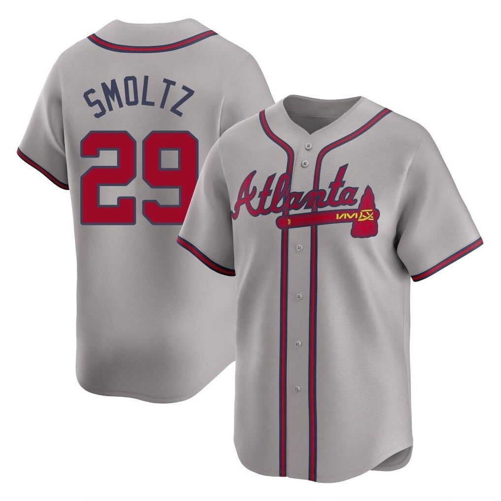 A.Braves #29 John Smoltz Player Gray Limited Home Game Qdoa Stitched Jerseys