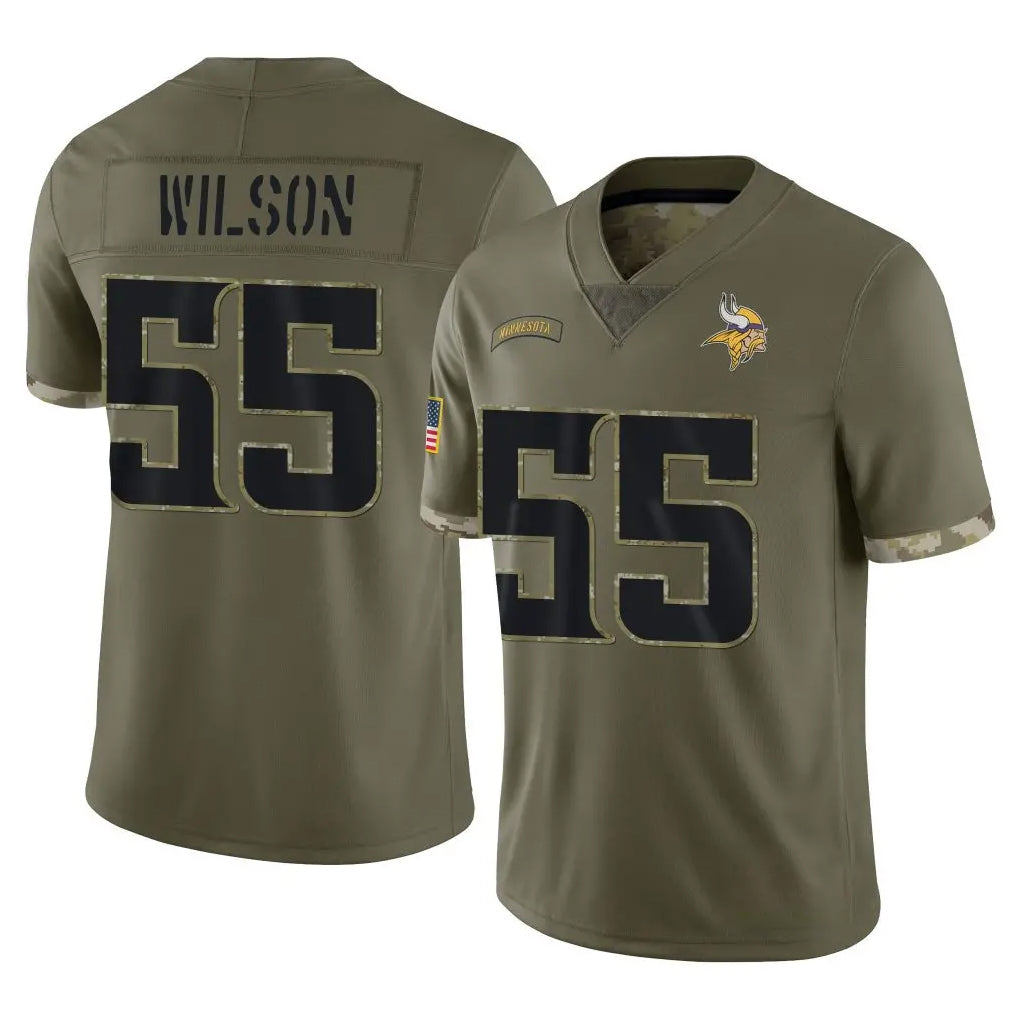 M.Vikings #55 Eric Wilson Player Olive Salute To Service Limited Qdoa Stitched Jerseys