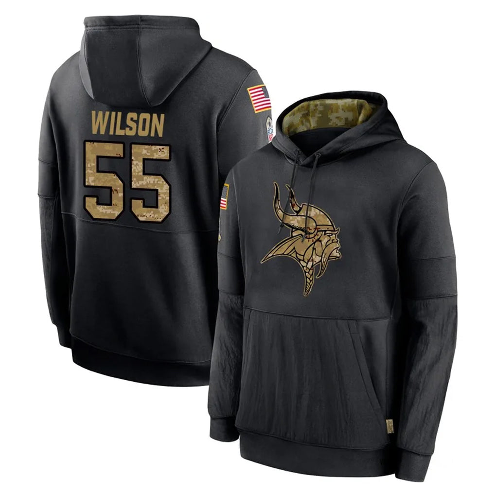 M.Vikings #55 Eric Wilson Player Black Salute to Service Hoodies Limited Game Qdoa Stitched Jerseys