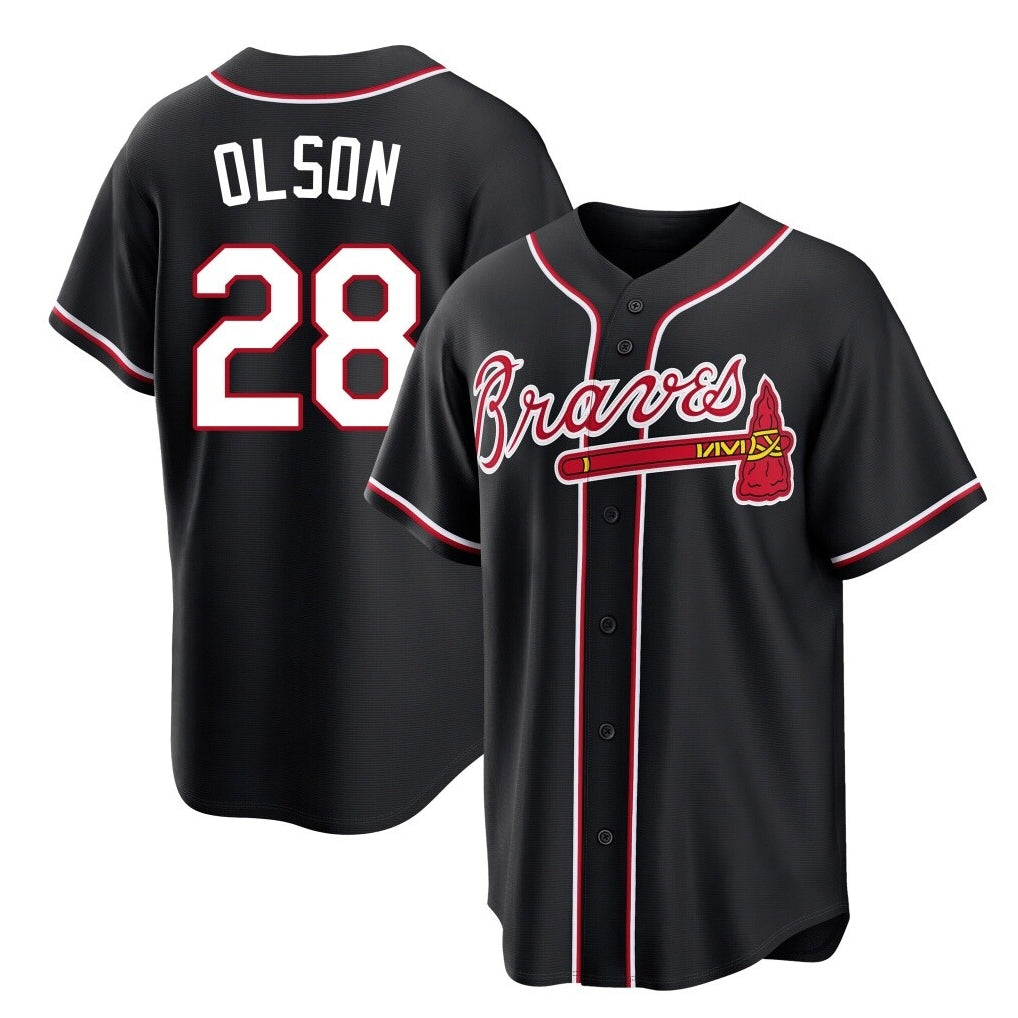 A.Braves #28 Matt Olson Player Black Fashion Out Game Qdoa Stitched Jerseys