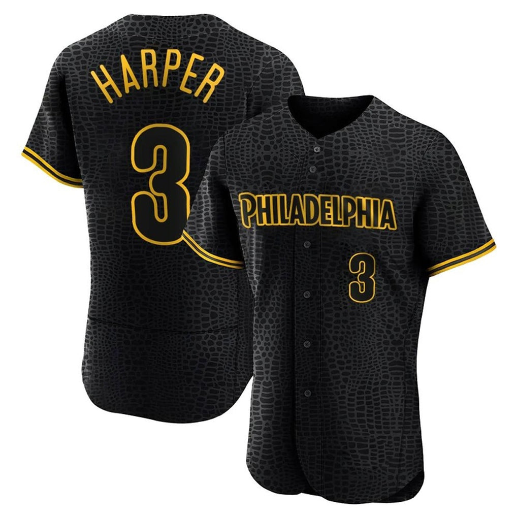 P.Phillies #3 Bryce Harper Player Black Snake Skin City Home Limited Elite Qdoa Stitched Jerseys