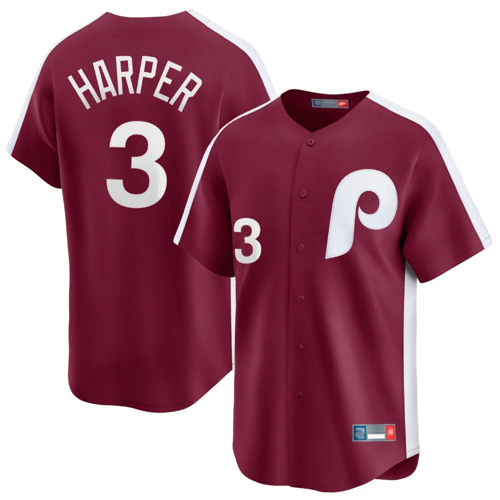 P.Phillies #3 Bryce Harper Player Red Cooperstown Collection Limited Home Qdoa Stitched Jerseys