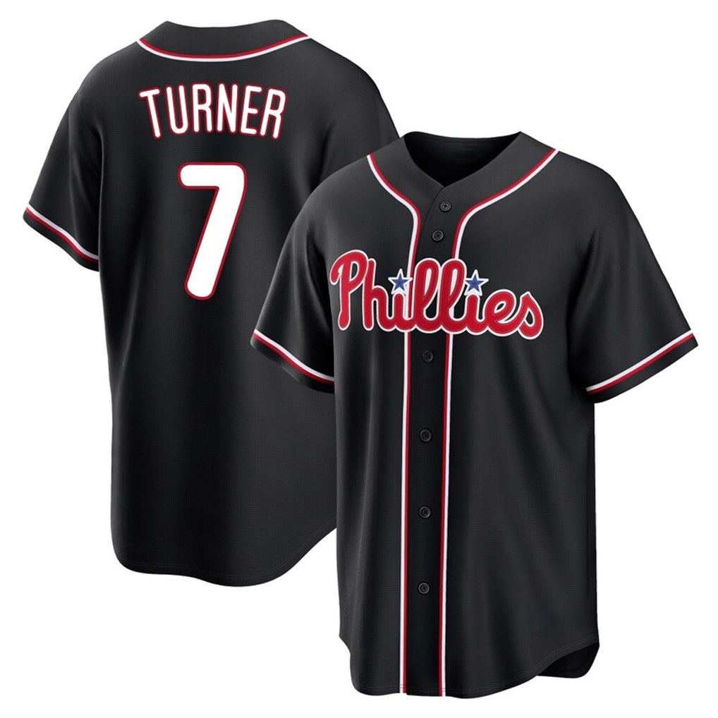 P.Phillies #7 Trea Turner Player Black Fashion Out Home Game Qdoa Stitched Jerseys