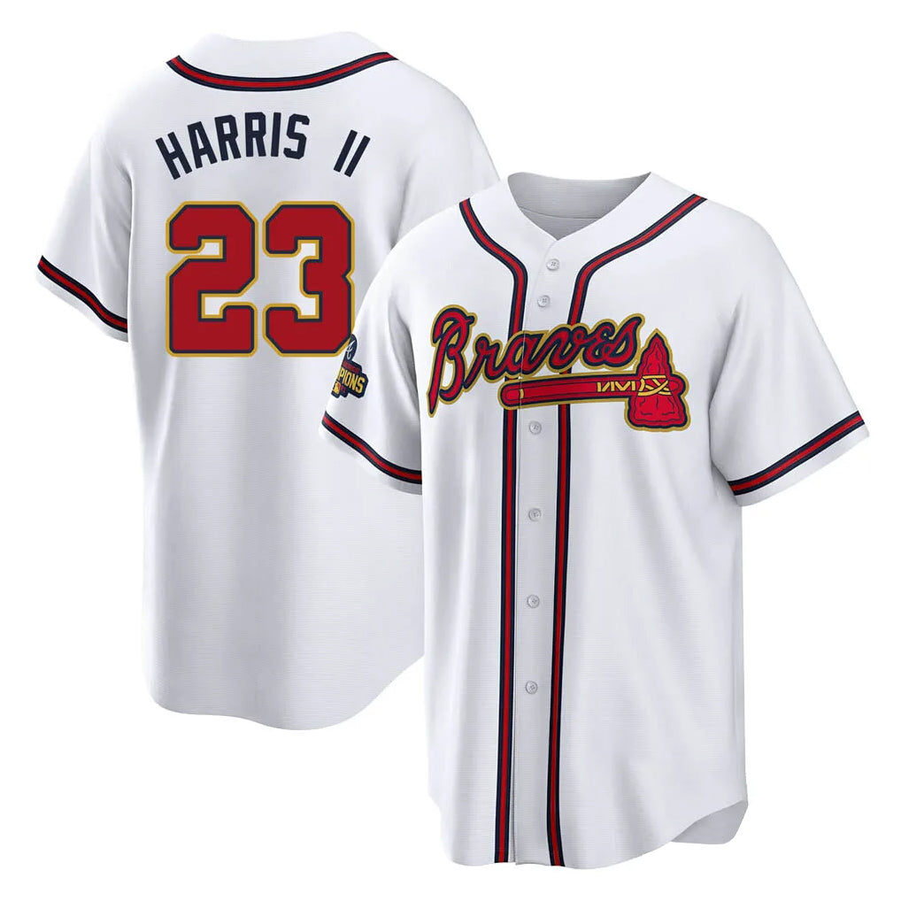 A.Braves #23 Michael Harris II Player White Gold Home Game Qdoa Stitched Jerseys