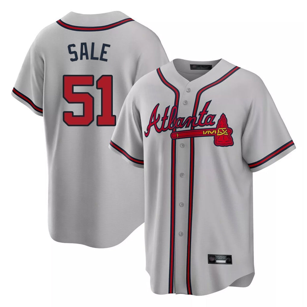 A.Braves #51 Chris Sale Player Gray Home Game Qdoa Stitched Jerseys