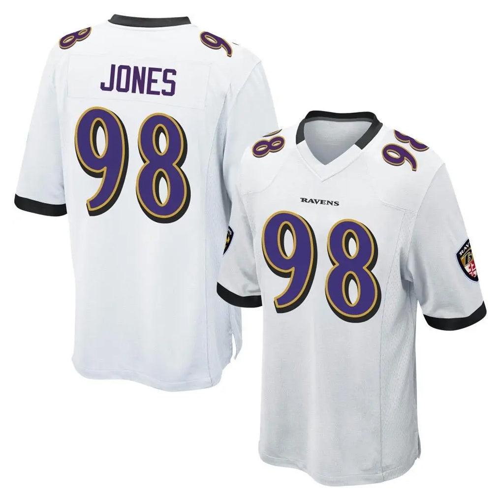 B.Ravens #98 Travis Jones Player White Home Game Qdoa Stitched Jerseys