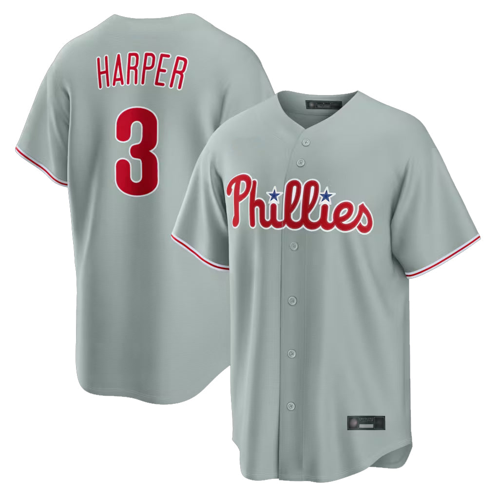 P.Phillies #3 Bryce Harper Player Gray Home Game Qdoa Stitched Jerseys