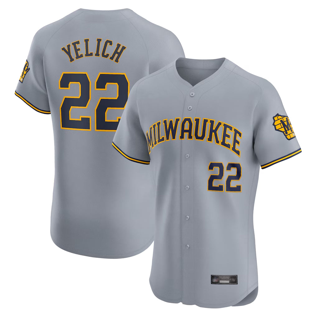 M.Brewers #22 Christian Yelich Player Gray Home Limited Elite Qdoa Stitched Jerseys