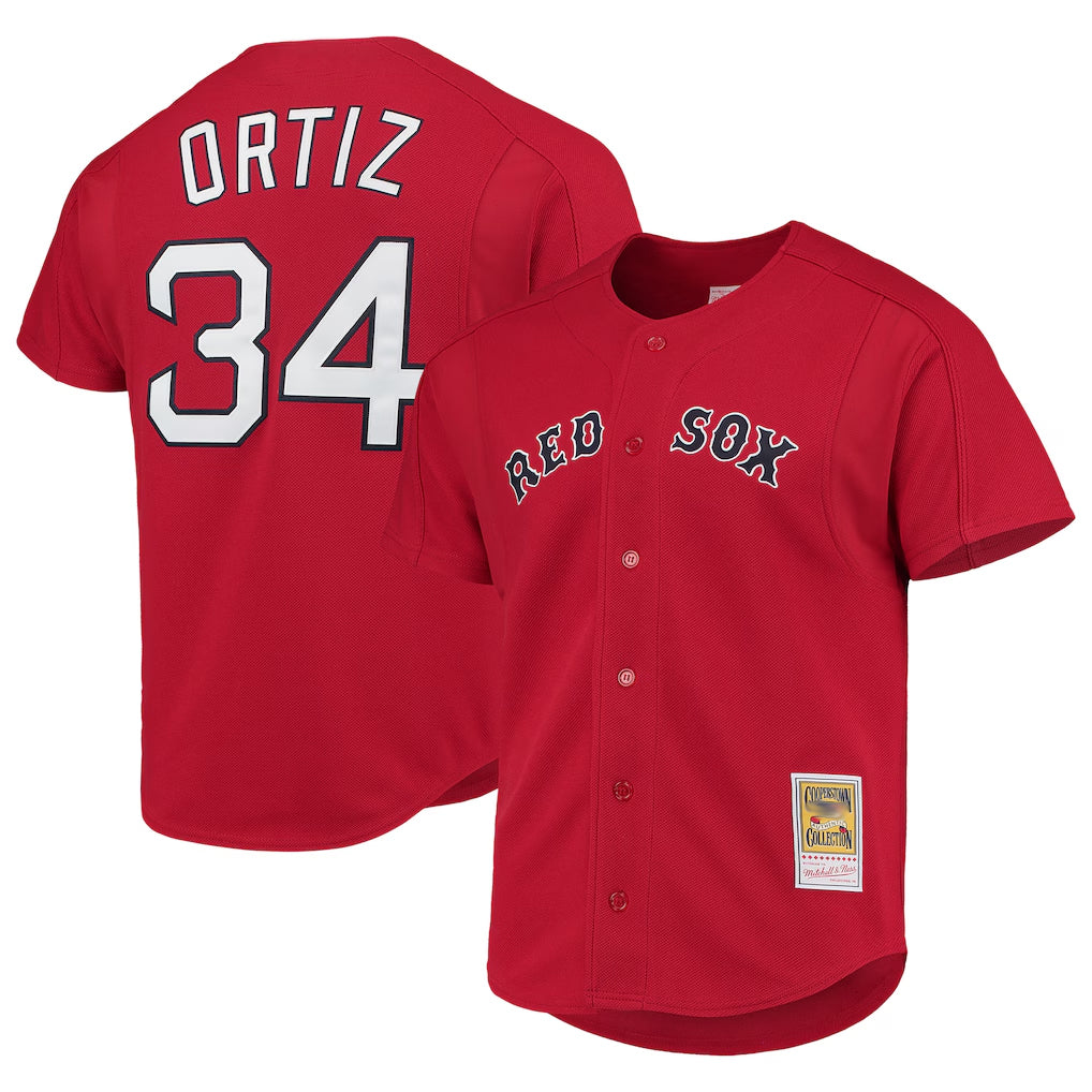 B.Red Sox #34 David Ortiz Player Red Mitchell & Ness Cooperstown Collection Home Qdoa Stitched Jerseys