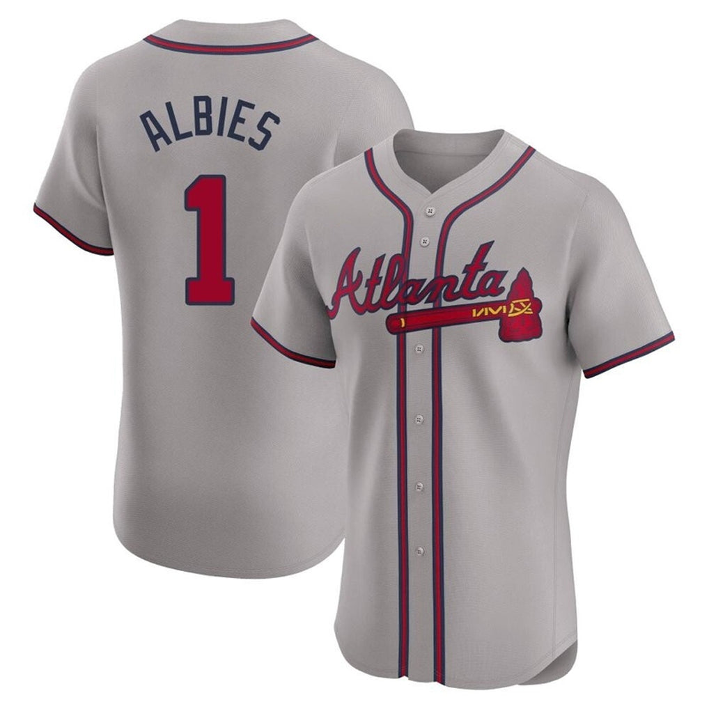 A.Braves #1 Ozzie Albies Player Gray Limited Elite Home Game Qdoa Stitched Jerseys