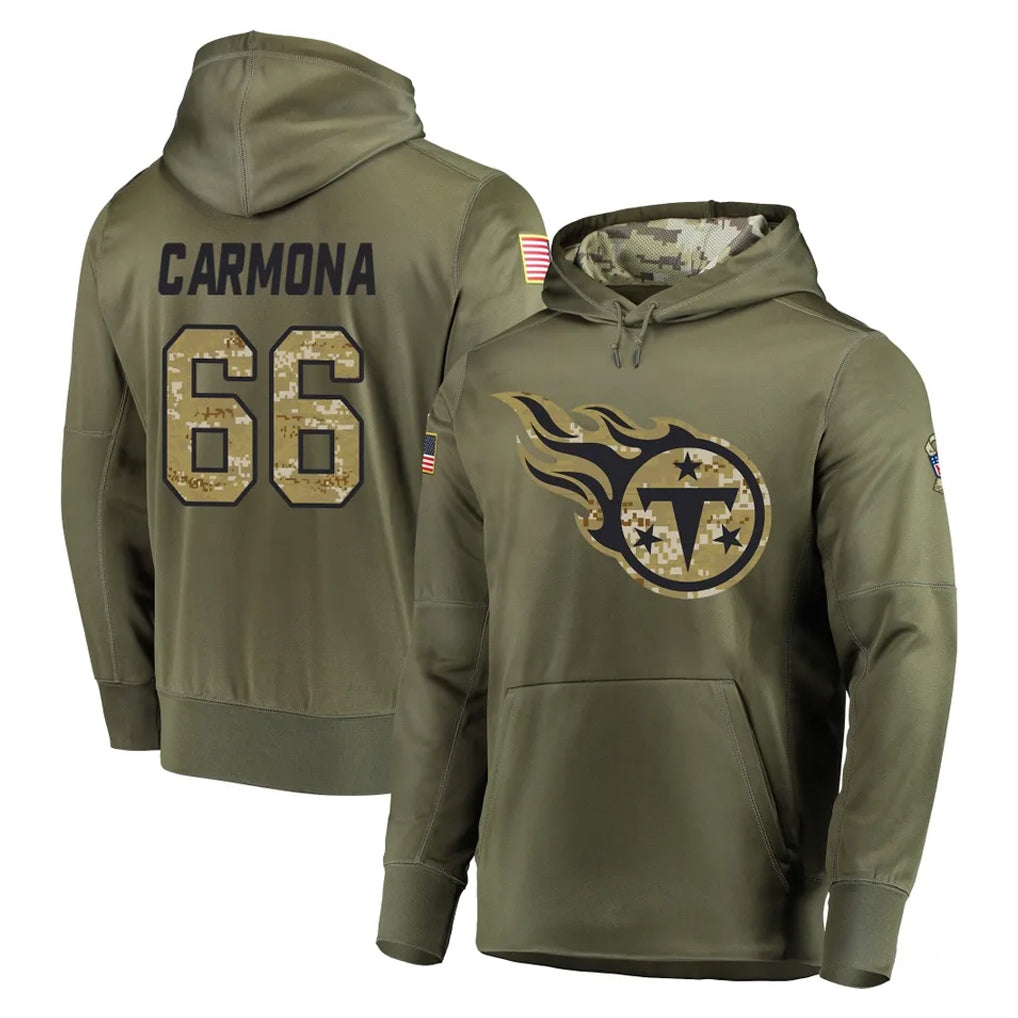 T.Titans #66 Fernando Carmona Jr. Player Olive Salute to Service Pullover Hoodies Home Game Qdoa Stitched Jerseys
