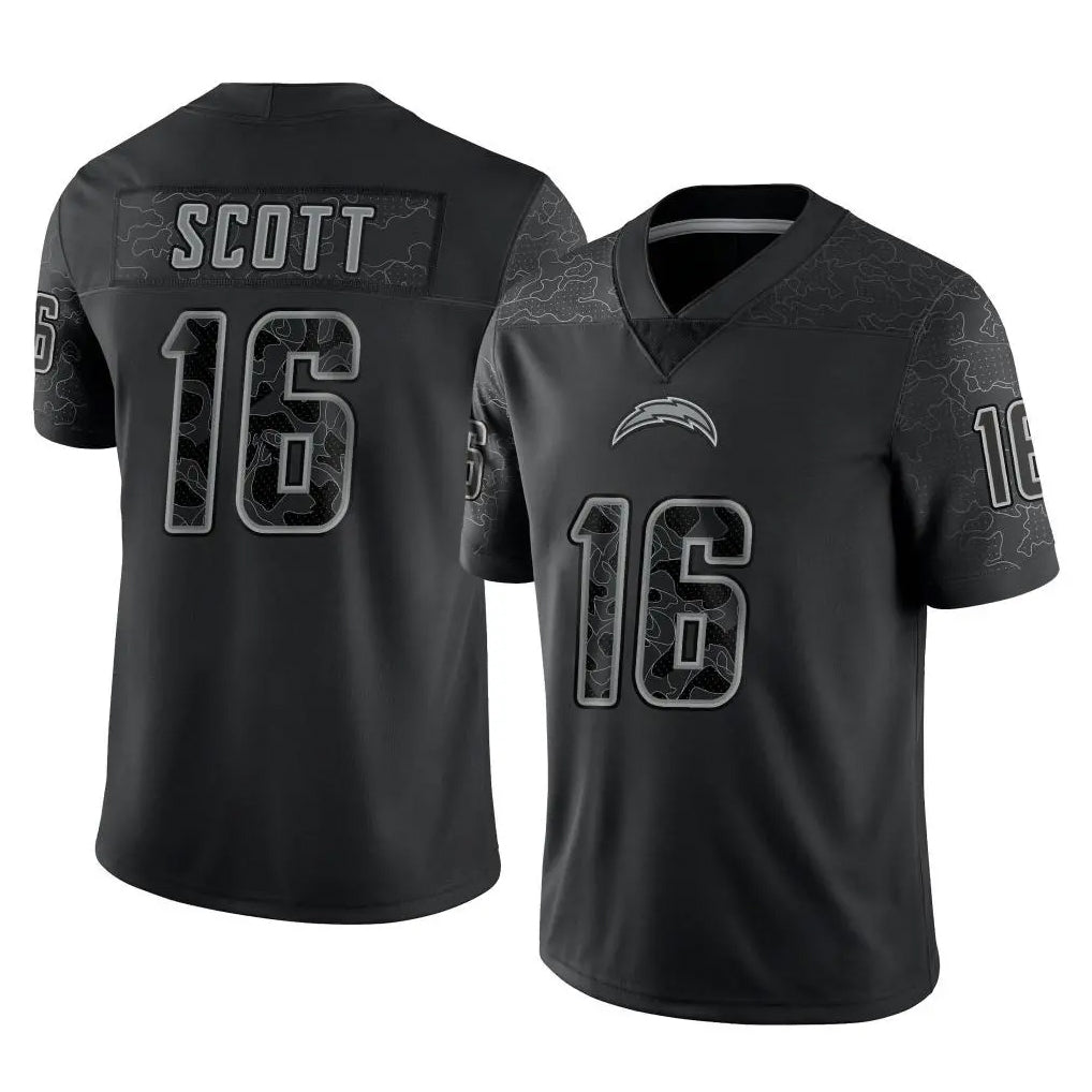 LA.Chargers #16 J.K. Scott Player Black Limited Reflective Home Game Qdoa Stitched Jerseys