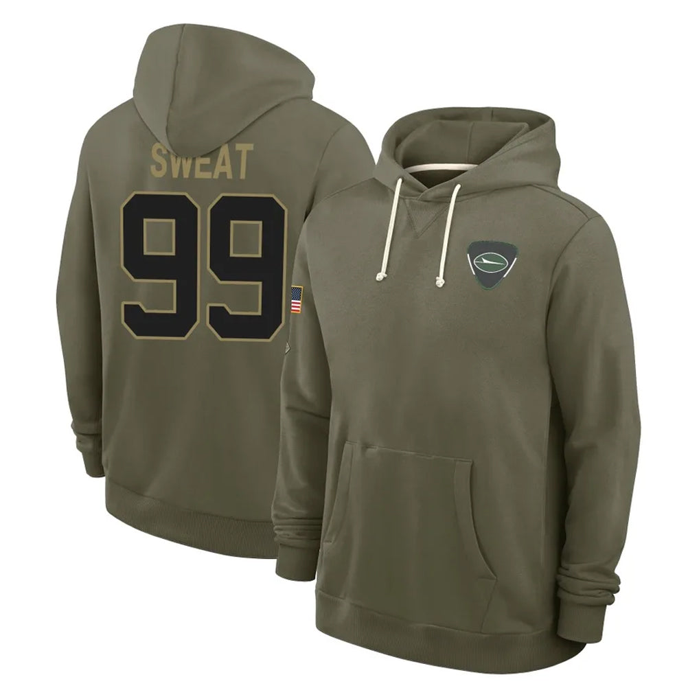 NY.Jets #99 T'Vondre Sweat Player Olive Salute to Service Pullover Hoodies Limited Qdoa Stitched Jerseys