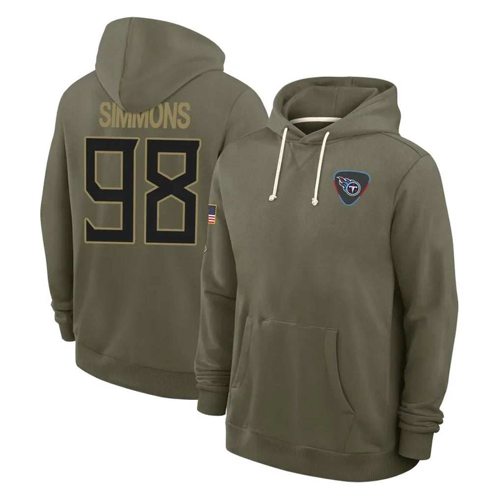 T.Titans #98 Jeffery Simmons Player Olive Salute to Service Hoodies Home Game Qdoa Stitched Jerseys