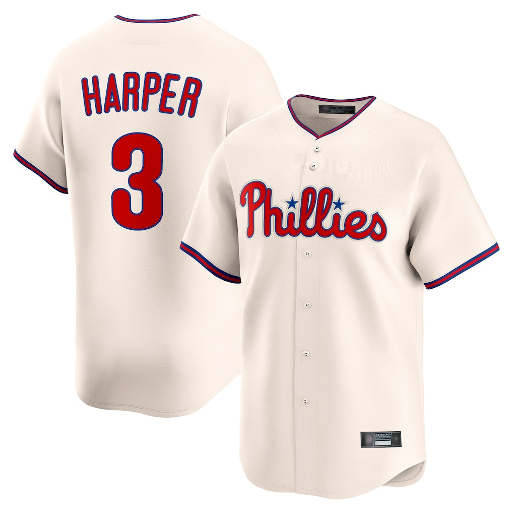 P.Phillies #3 Bryce Harper Player Cream Home Limited Qdoa Stitched Jerseys