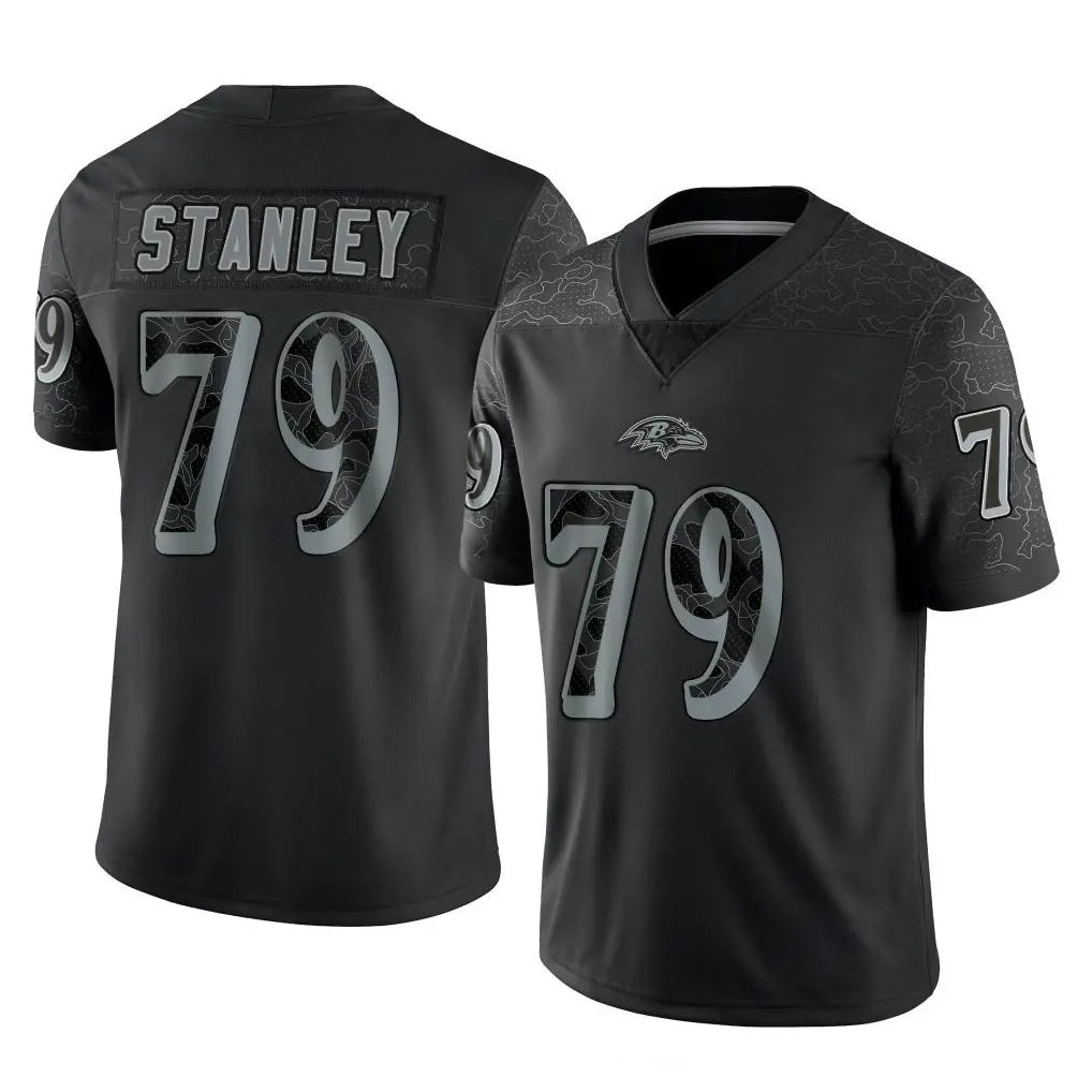 B.Ravens #79 Ronnie Stanley Player Black REFLECTIVE Limited Qdoa Stitched Jerseys