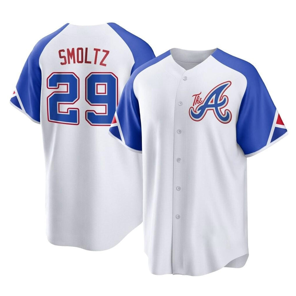 A.Braves #29 John Smoltz Player White City Connect Home Game Qdoa Stitched Jerseys