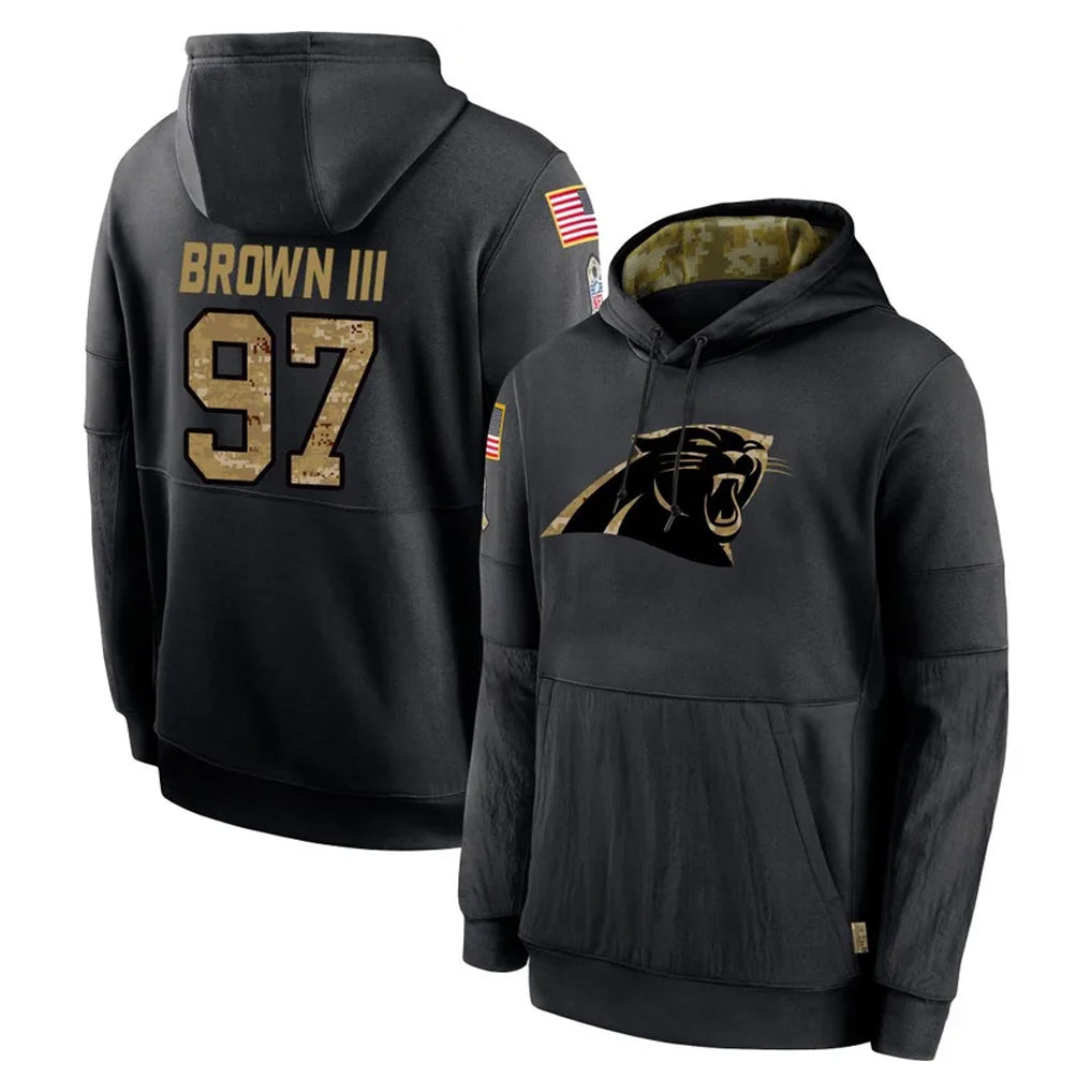 C.Panthers #97 Bobby Brown III Player Black Salute to Service Pullover Hoodies Limited Game Qdoa Stitched Jerseys